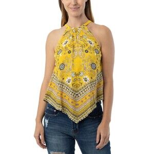 NWT Almost Famous halter top Womens Small yellow floral paisley tie fluttery